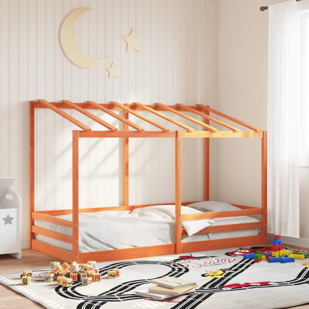 Kids' Bed with Roof Wax Brown 100x200 cm Solid Wood Pine